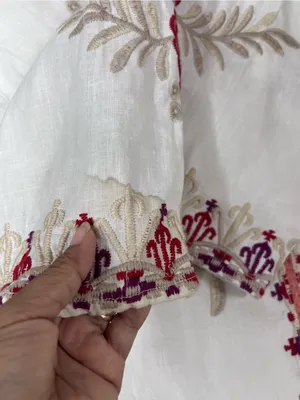 Johnny Was White Embroidered Floral Peasant linen Maya Blouse xl FLAWED thumbnail 13