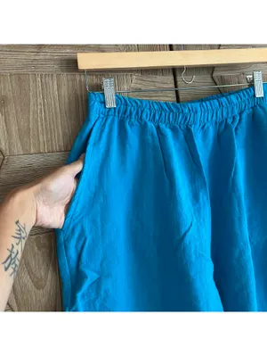 B'Gauze Women's Blue 100% Cotton Baggy Crop Pants L/XL Boho High Waist Casual thumbnail 4