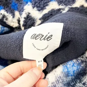 Aerie Hometown Holiday 1/4 Zip Fleece Pullover Jacket Sweatshirt Blue Medium thumbnail 3