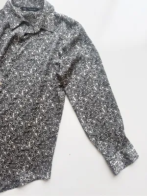 Zara Satin Paisley Button Up Shirt Size Medium - Cream and Black thumbnail 5