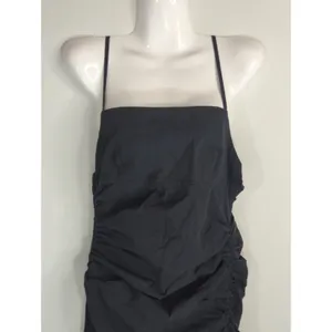 Zara Black Ruched Side Midi Dress Strapy High Slit‎ Women's Large Party Cocktail thumbnail 3