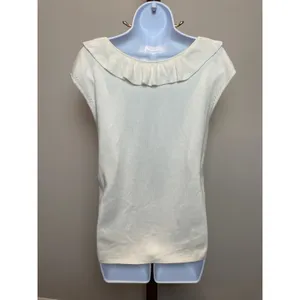Talbots Cream Knit Sleeveless Top Size M Ruffle Detail Feminine thumbnail 4