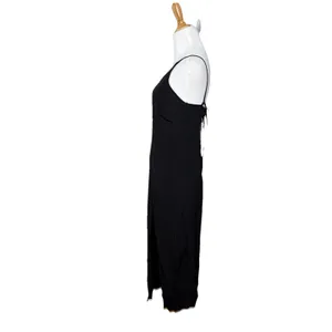 Zara Black Halter Spaghetti Strap Midi Dress Side Split Pull Over Size Medium thumbnail 2