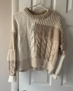 Aerie Color Block tan white crop sweater thumbnail 1