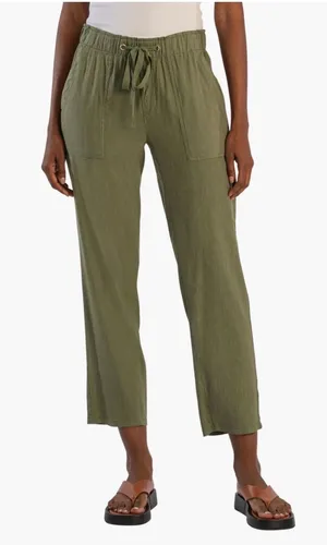 Kut from the Kloth Rosalie Relaxed Drawstring Pant Olive Green Linen Blend M NEW thumbnail 1