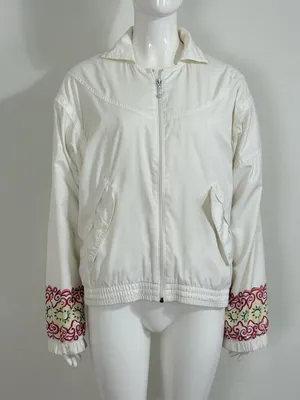 Vintage 90s Nike White Track Jacket Women’s Aztec Sun Embroidered Windbreaker S thumbnail 1