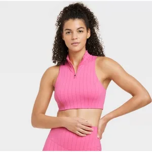 JoyLab Women's High Neck‎ Zip Up Sports Bra Hot Pink Medium Barbie Gym Workout thumbnail 2