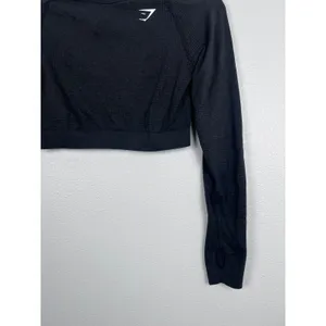 Gymshark Women's Cropped Long Sleeve Workout Shirt Dark Gray Sz‎ L thumbnail 3