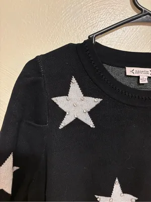 Nanette Lepore Black Short Sleeve Crewneck Sweater with Silver Star Accents thumbnail 6