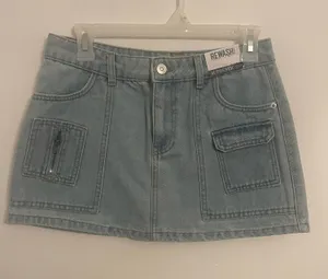 Rewash Light Blue Mini Skirt with Utility Pockets  thumbnail 1
