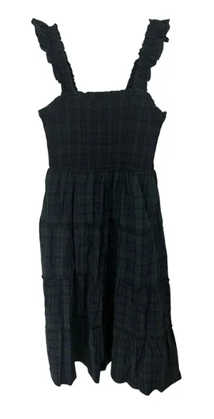 J.Crew Green Tartan Plaid Smocked Tiered Poplin Midi Dress thumbnail 1