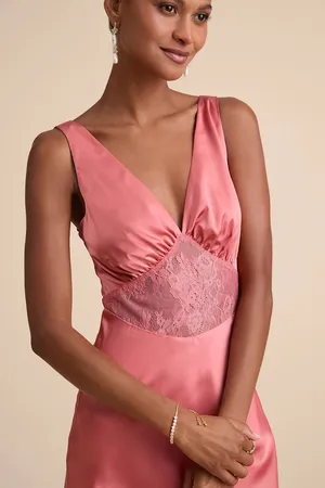 Lulu's Satin Maxi Dress in Rose Pink with Lace Waist thumbnail 2