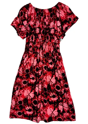 Chika's Smocked Waist Midi‎ Length Dress Sz Free Boho Festival Artsy Corset Tie thumbnail 1