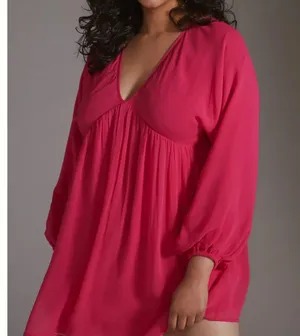 NEW Anthropologie Flowy Hot Pink Mini Dress Summer Cut Out Babydoll Empire thumbnail 1