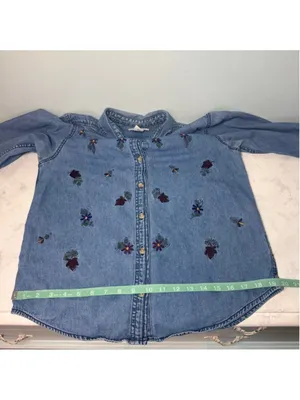 Vintage Cabin Creek Blue Embroidered Denim Button Down Shirt Small thumbnail 7