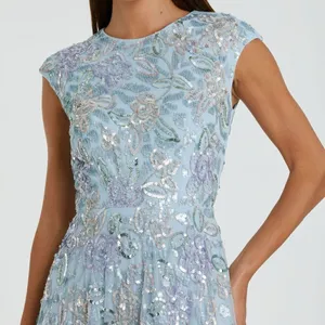 MAC DUGGAL 5647 Blue Sequined High Neck Cap Sleeve A Line Gown thumbnail 7