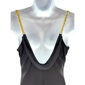 Jessica McClintock Gunne Sax Millennium 2000 Vtg Black Gown Sz 7 Gold Straps Y2K thumbnail 6