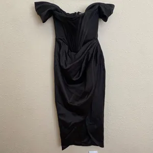 House of CB Loretta Black Satin Corset Off Shoulder‎ Dress size XS NWOT thumbnail 6