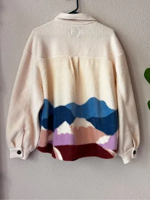 SO Cream Teddy Jacket with Blue, Purple & Burgundy Wave Panels thumbnail 3