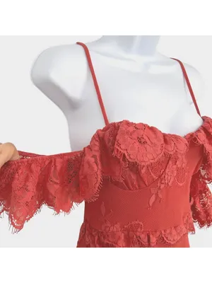 Lovers + Friends Blake Lace Ruffle Rose Pink Midi Dress Size XS Romantic Boho thumbnail 4