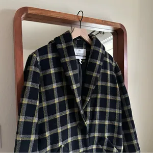 Derek Lam 10 Crosby Plaid Cocoon Coat Women's 4 Navy and Yellow Wool Blend Lined thumbnail 4