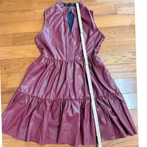 Fate Burgundy Faux Leather Tiered Dress Ruffle Neck Sleeveless S Burgundy thumbnail 9