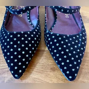 KATE SPADE Meg Black Velvet Rhinestone Button Polka Dot Pointed Mule Shoes thumbnail 3