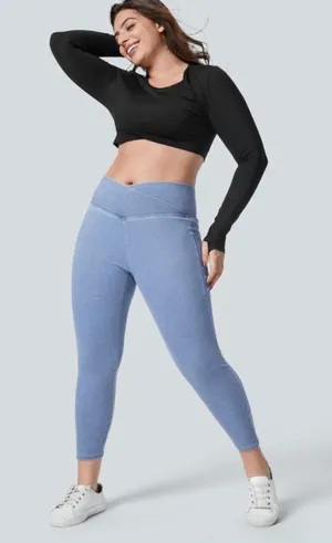 Halara 2XL Crossover Waist Light Blue Denim-Look jeggings nwt thumbnail 1