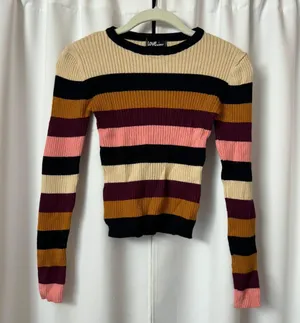 Cute Multicolor Striped Colorful Round Neck Slim Fit Sweater Size Medium thumbnail 1