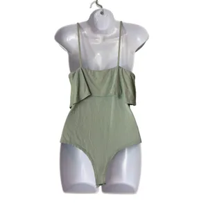 LA Hearts Sage Green Ruffle V-Neck Bodysuit Size M Spaghetti Strap Festival Boho thumbnail 2
