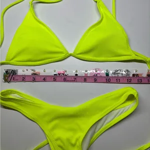 Source Unknown Neon Lime Ribbed Triangle Bikini Set thumbnail 4