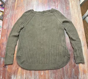 Massimo Dutti Cotton Cashmere Cable Knit Sweater Olive Green Small thumbnail 1