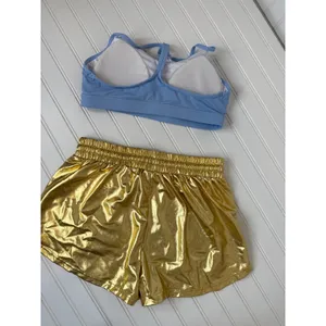 NWOT Amazon Blue Y Back Sports Bra & Gold Metallic Rave Bottoms BUNDLE Size L thumbnail 4