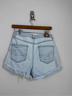 American Eagle Size 8 Super High Rise Distressed Light Wash Denim Shorts thumbnail 2