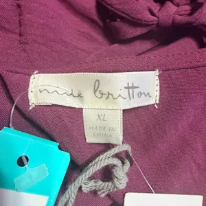 Mine Britton Womens XL Burgundy V-Neck Smocked Hem Tie Back Blouse WTP120569-SF thumbnail 4