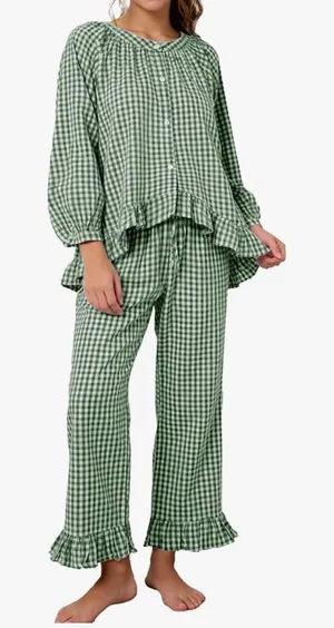 Green Gingham Ruffle Pajama Set Size XXL thumbnail 1