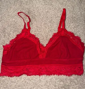aerie Red Lace Bralette with Scalloped Trim thumbnail 1