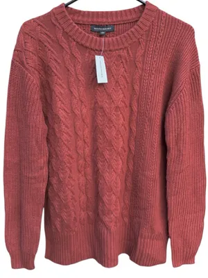 NWT Banana Republic Mixed Cable Knit Wool Blend Sweater Rust Size Small thumbnail 1