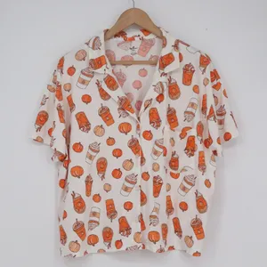 Way to Celebrate Fall Pumpkin Spice Latte Pajama Set Orange White Large 12-14 thumbnail 1