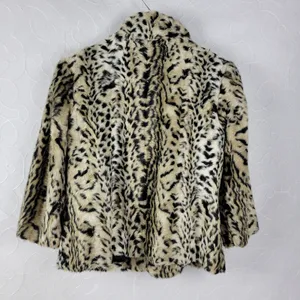 Chico's Womens Jacket Size 1 Cream Black Luxe Cheetah Print Aminal Faux Fur Coat thumbnail 7