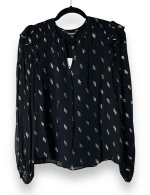WHISTLES Metallic Dobby Ruffle Long Sleeve Blouse black‎ gold sheer Size 8 thumbnail 1