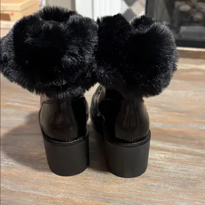 INC Hannia Patent Faux Fur Lace-Up Wedge Booties‎ Black Size 5.5 NIB thumbnail 8