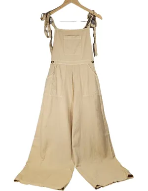ASOS DESIGN Wide Leg Tie Strap Jumpsuit Tall Beige Cotton‎ Women's Size 0 thumbnail 1
