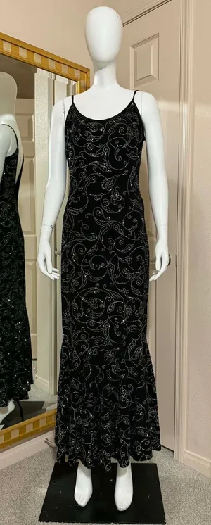 Vintage Jessica McClintock Millennium Black Silver Glitter Backless Fishtail Gow thumbnail 1