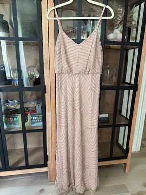 Adrianna Papell gown Art Deco Beaded Blouson maxi dress formal blush intricate thumbnail 6