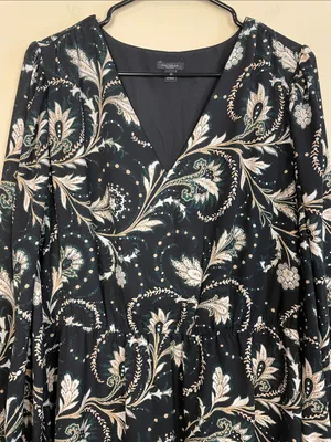 Ann Taylor Women’s Floral Chiffon Multicolor V-Neck Long Sleeve Blouson Dress thumbnail 2