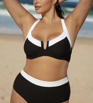 Berlook Black Contrast Trim Plus Size Bikini Top and Bottom thumbnail 2