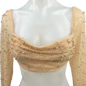 Oh Polly LA DÉSIRADE Cream Pearl Beaded Embellished Crop Top & Midi Skirt Set 2 thumbnail 9