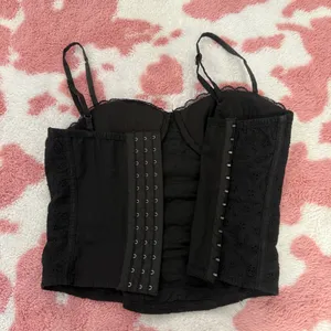 Black Lace Corset-Inspired Bustier Top – Soft Boning, Button Front, Coquette Y2K Aesthetic 🕯️ thumbnail 4