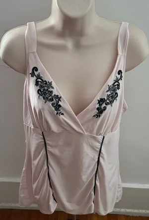 Pink Embroidered Babydoll Boho Pajama Top, size M thumbnail 1